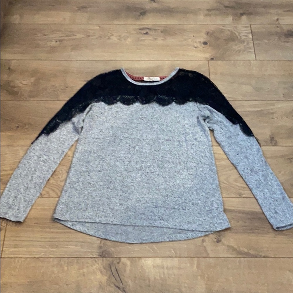 Black lace shoulder sweater